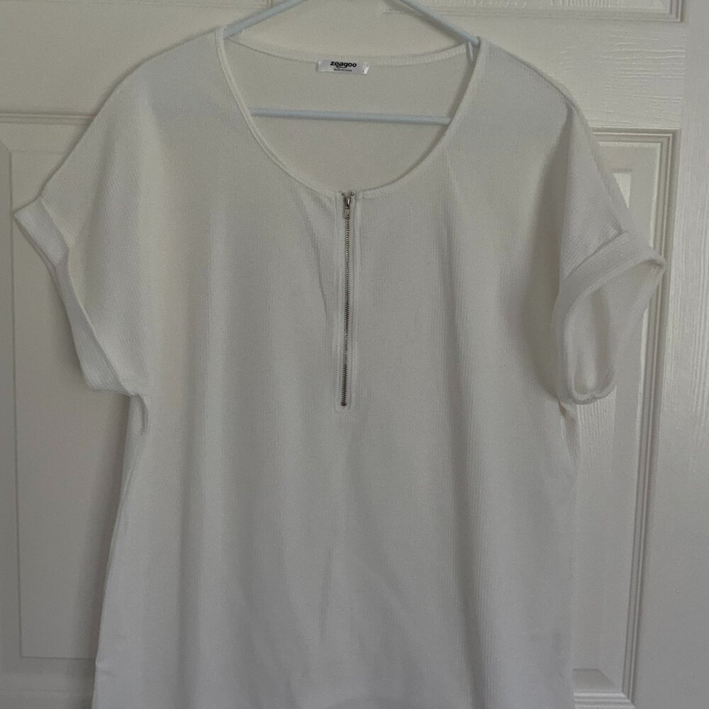 Zeagoo White Front Zip Shirt